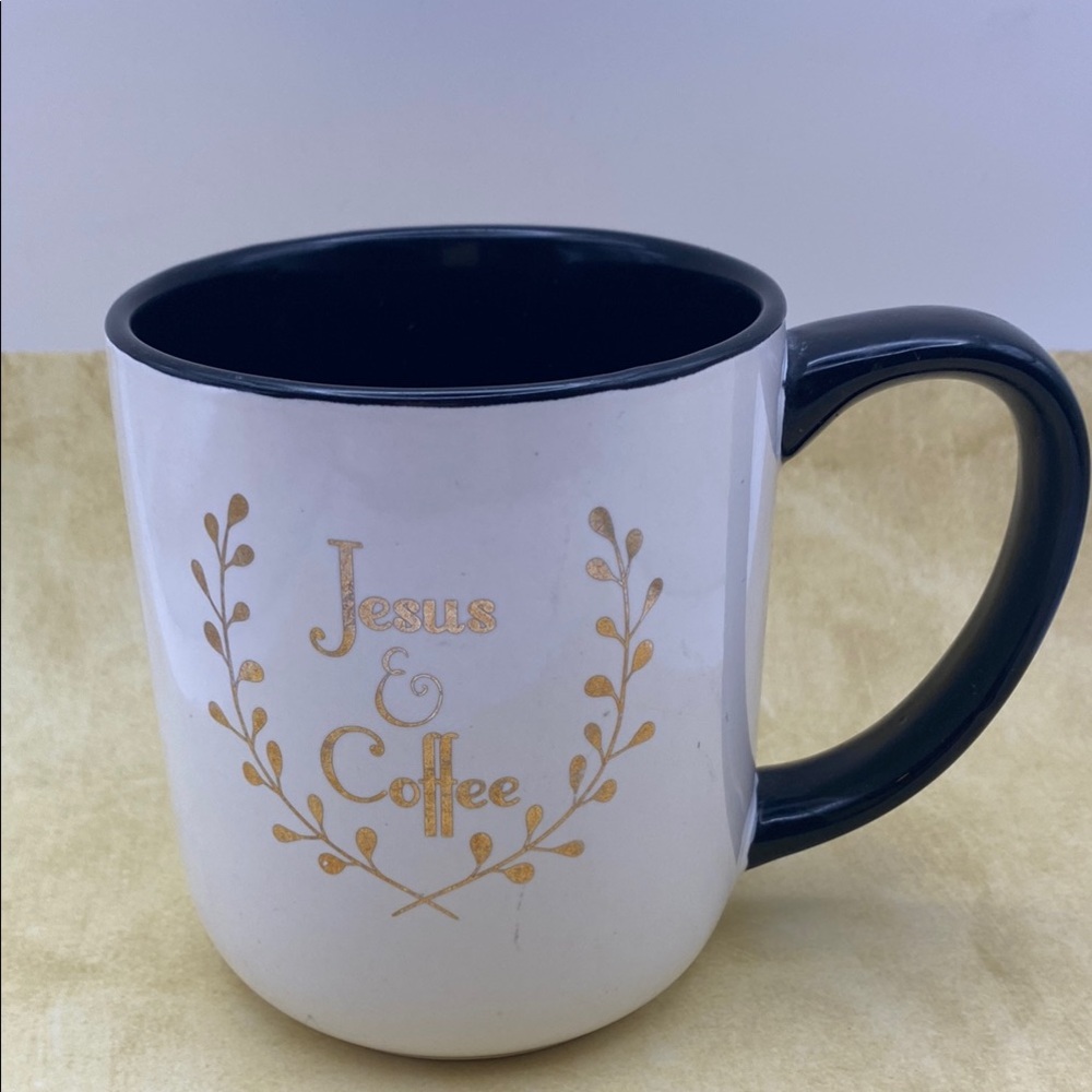 Tis The Season For Jesus & Coffee Black Interior White Exterior Gold Lettering